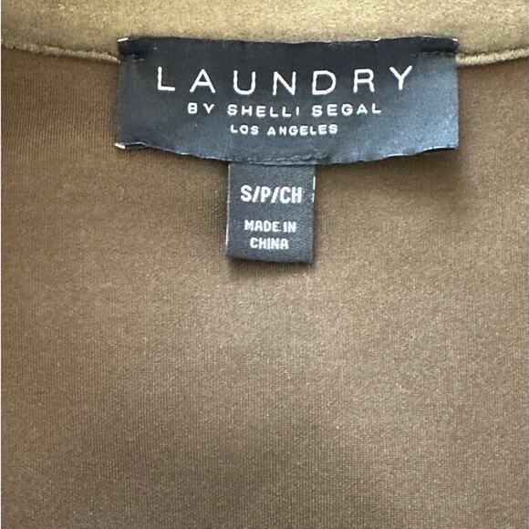 Laundry by Shelli Segal Faux Suede Gilet Jacket Sleeveless Epaulettes Green Sz S - Picture 11 of 16